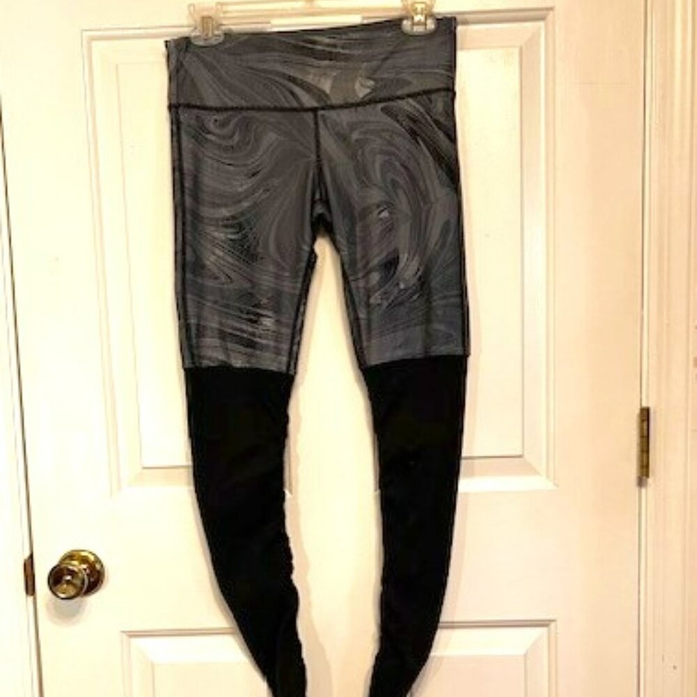 ALO Leggings Womens Small Grey Black Pull on Full Length Ruched yoga gym running